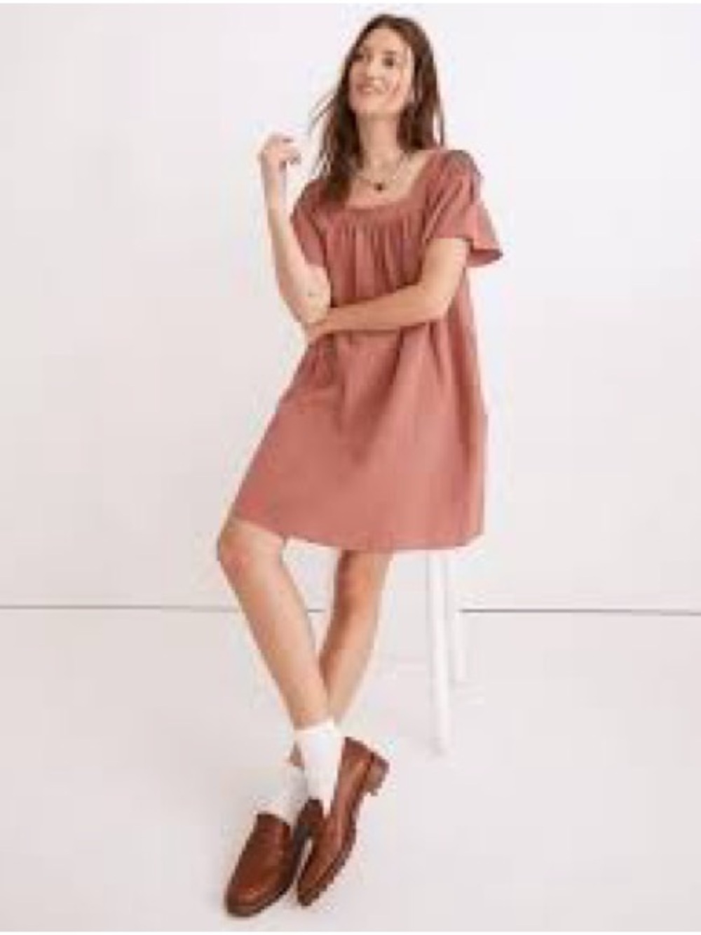 Madewell Lightspun Butterfly Square-Neck Mini Dress